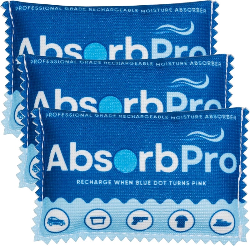 Absorb Pro Rechargeable Dehumidifier Bag 3-Pack - 100g Reusable Moisture Absorbers - Silica Gel Packets for Bins, Totes, Gun Safe, Food Storage, Clothes, Cars, and Boats - Image 1